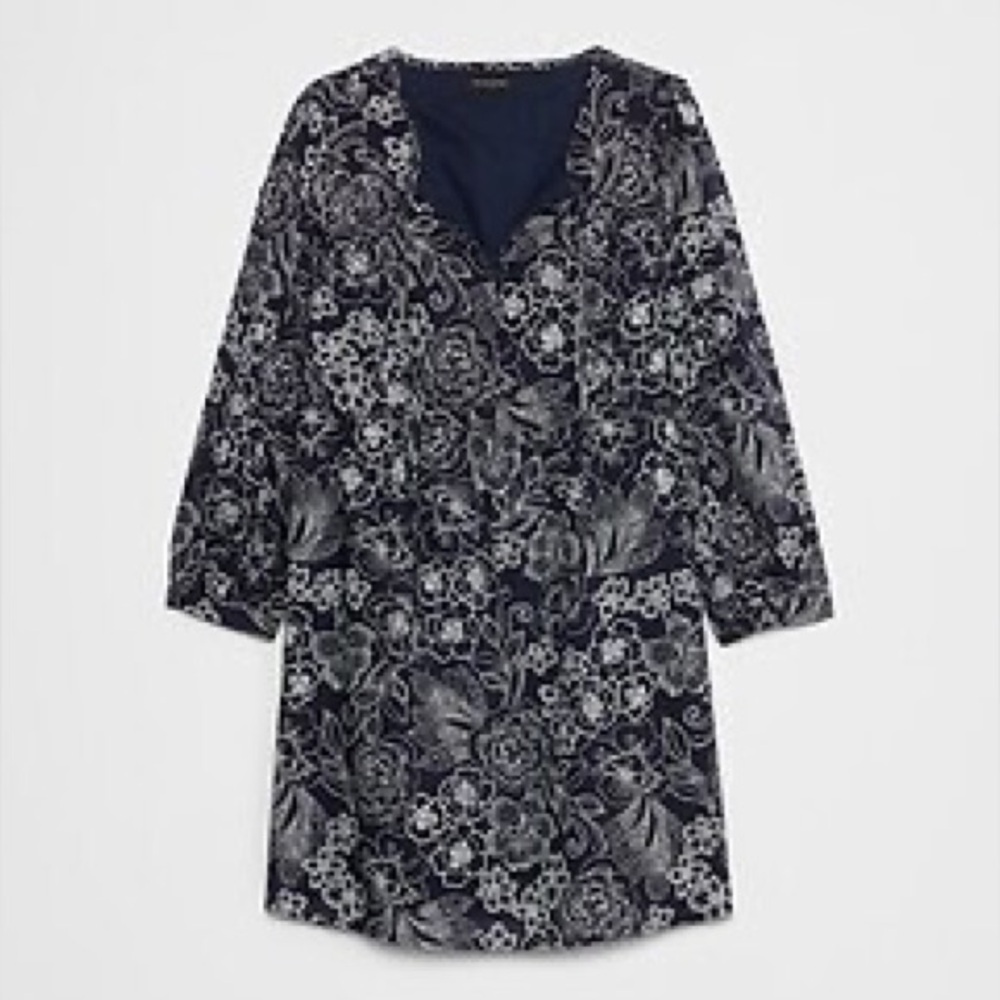 Banana Republic Navy Floral Puff Sleeve Peplum Dress | V-Neck Sheath | XL